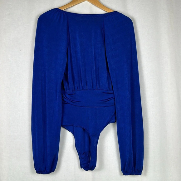 Free People Intimately In Your Arms Bodysuit Electric Blue Size M Plunging Neck - Picture 7 of 12
